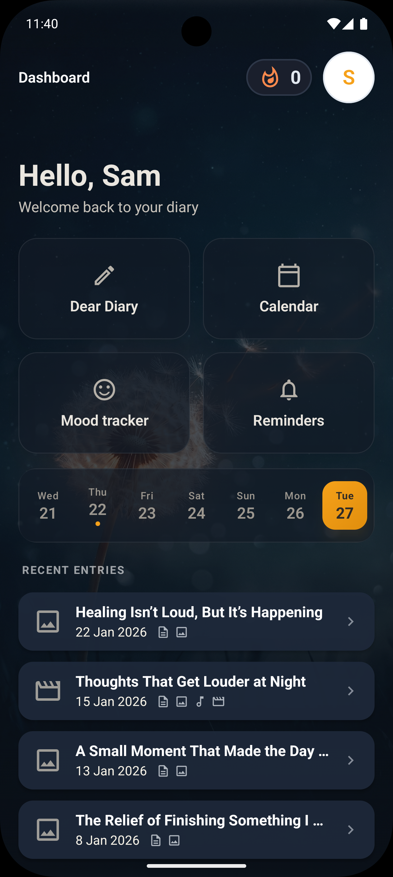 Dear Diary Dashboard