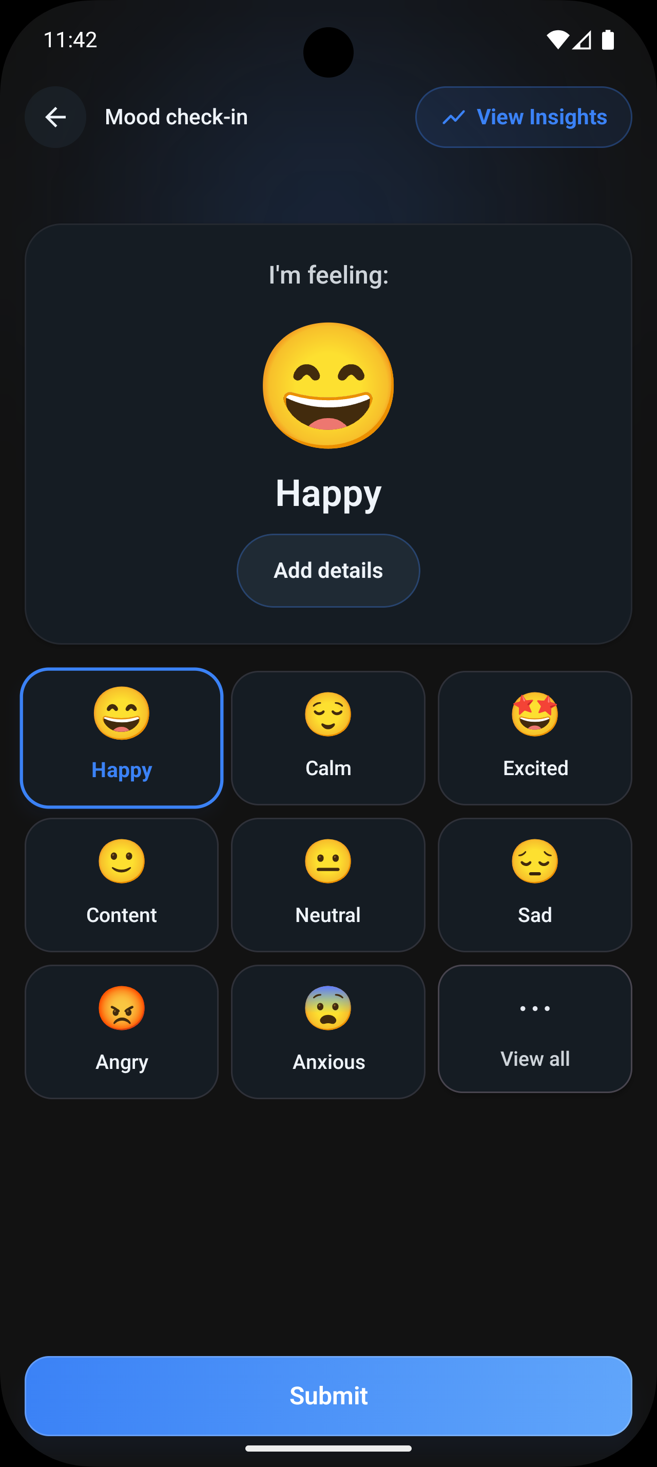 Mood tracker screen